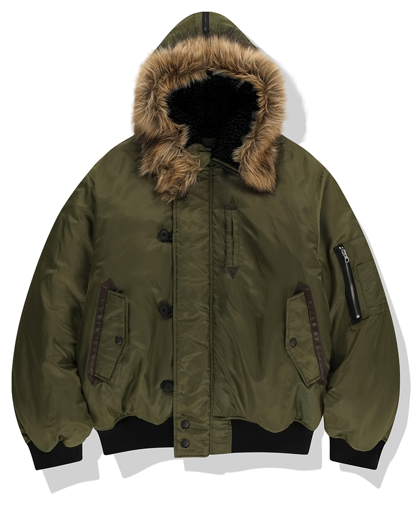 [nugu限定商品] Fur Hooded N2B Bomber Jacket - Khaki
