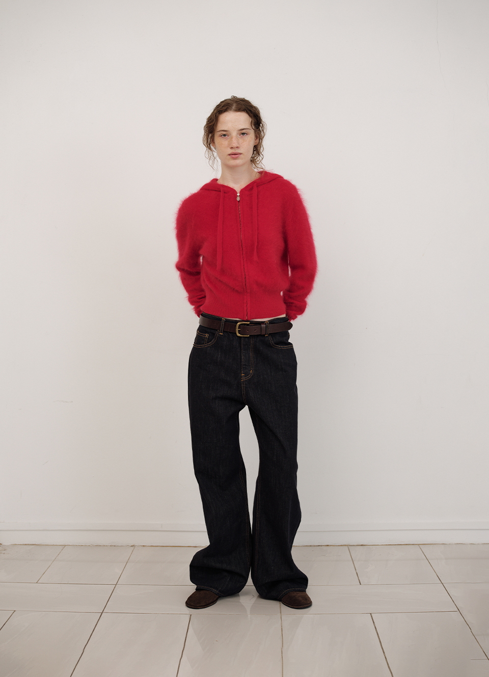 Fuzzy Hoodie Knit Zip-Up_Red | ファッション通販サイト NUGU