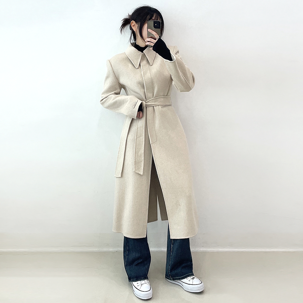 ハンドメイドクラシックウールウエストストラップロングコート