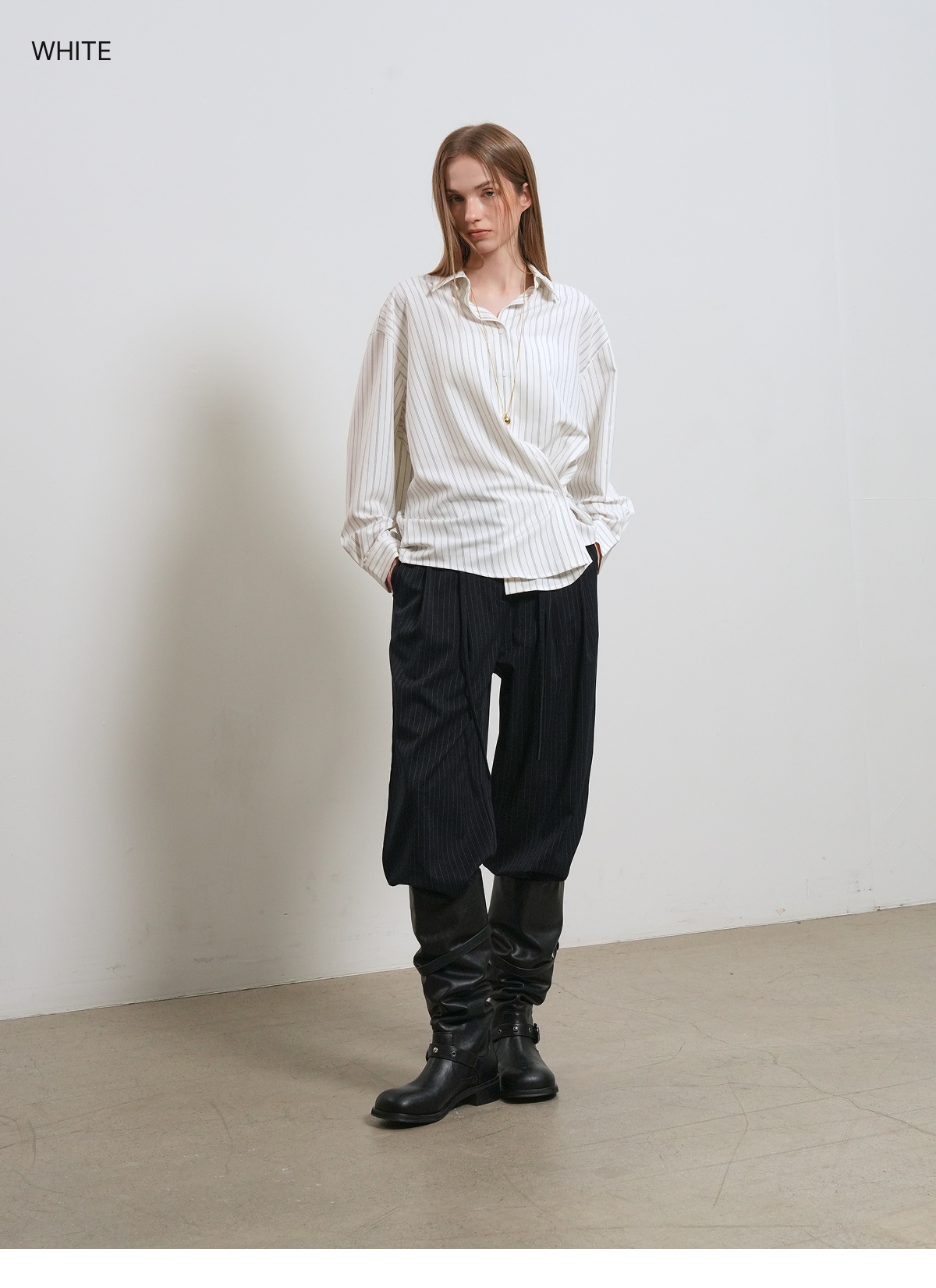 loose fit button rap stripe shirt