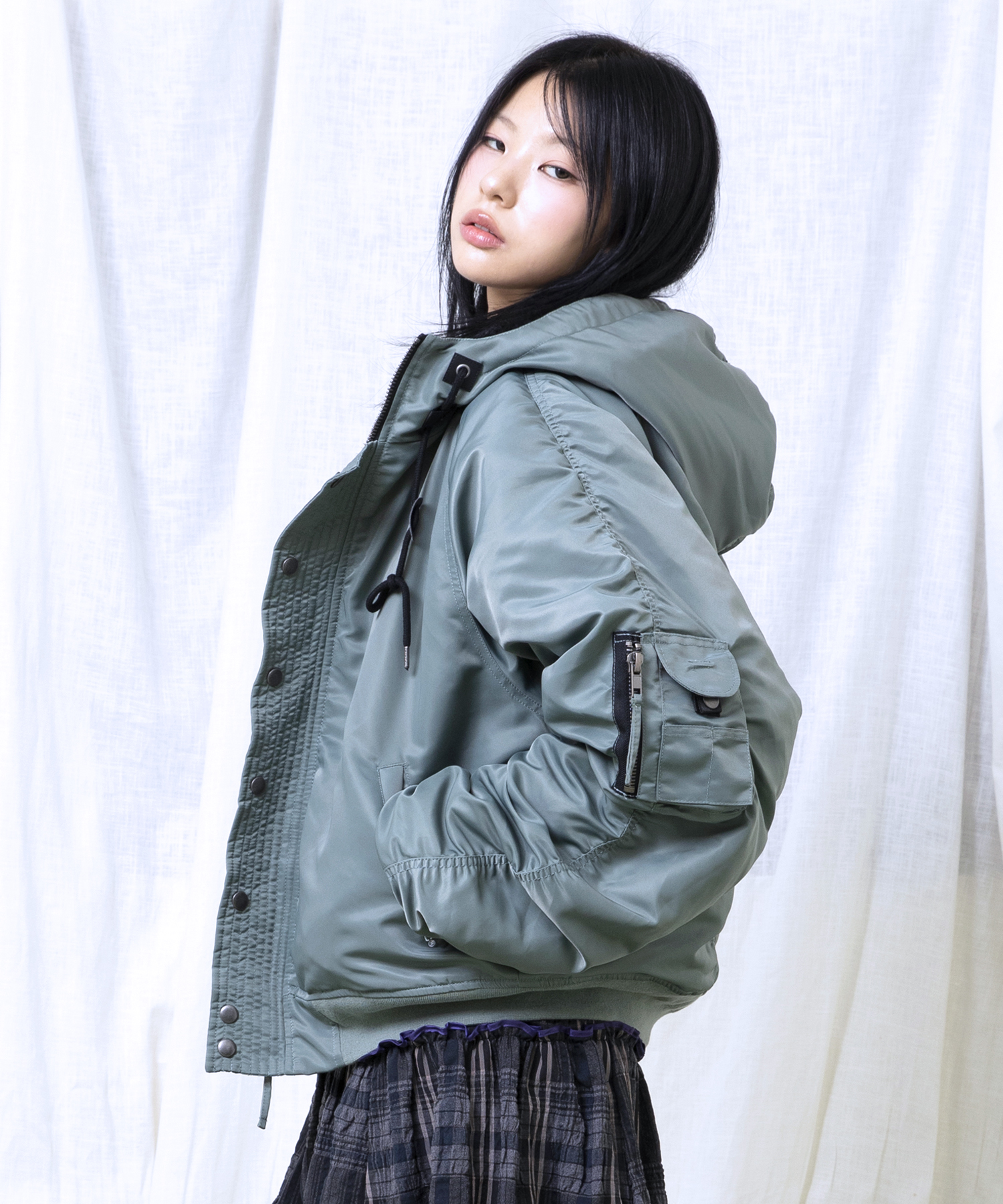 GJ107 Reworked N2B Nylon Short Parka (SAGE GREEN) | ファッション