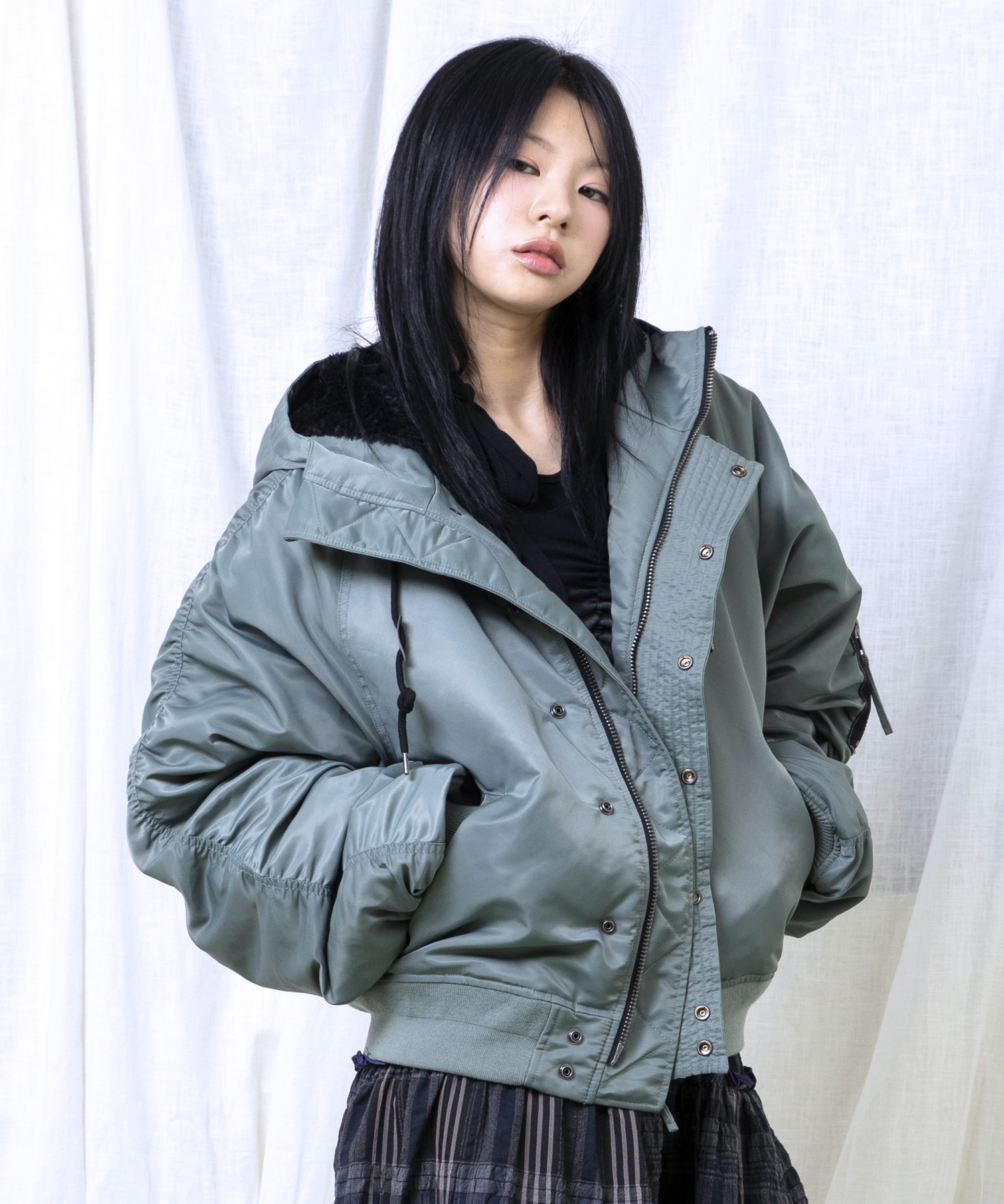 GJ107 Reworked N2B Nylon Short Parka (SAGE GREEN) | ファッション