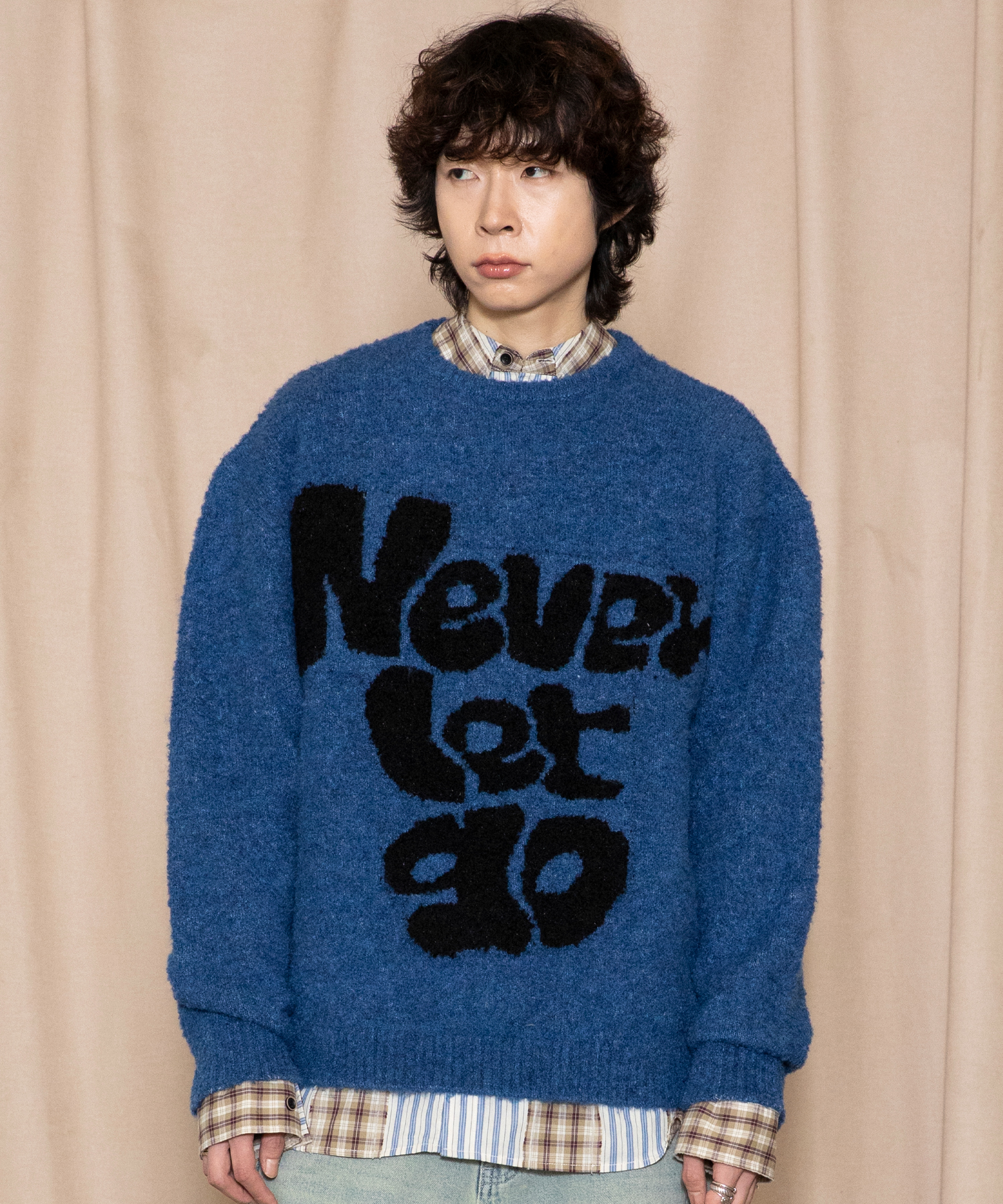 GNT074 Neverletgo Bouclé Knit Pullover (NAVY) | ファッション通販