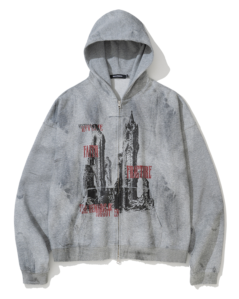 Cathedral Oil Washed Hood Zip Up - Grey