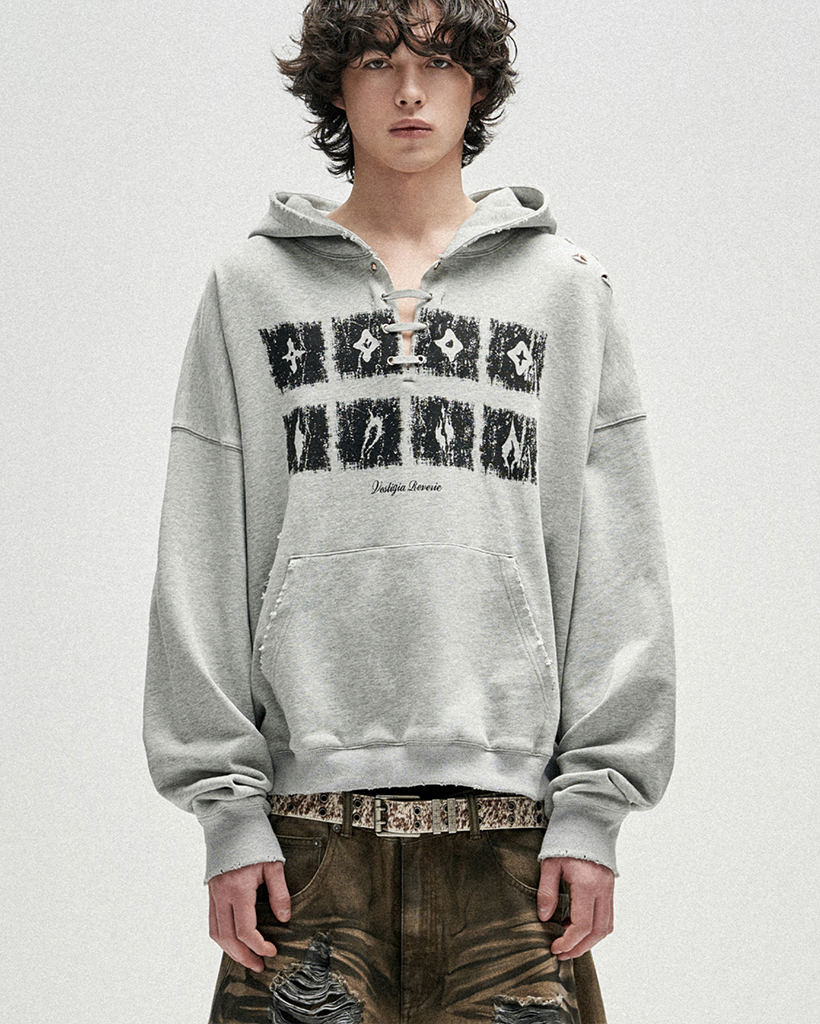 Dying Ember Slit Pullover Hood - Grey