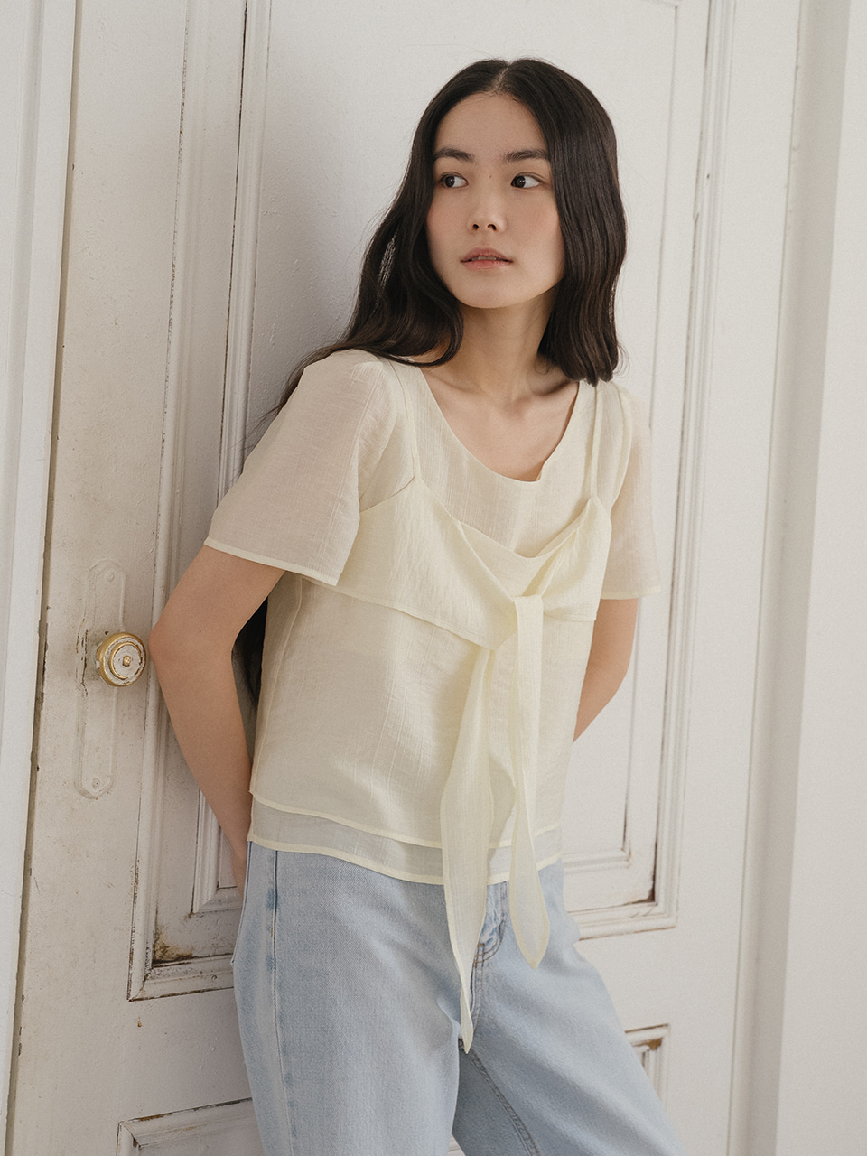 Bustier SET layered blouse [TISU05BL03]_Cream