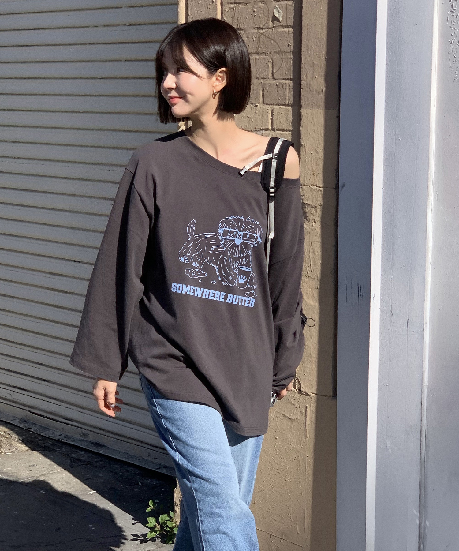 Glasses Puppy Long Top - Charcoal