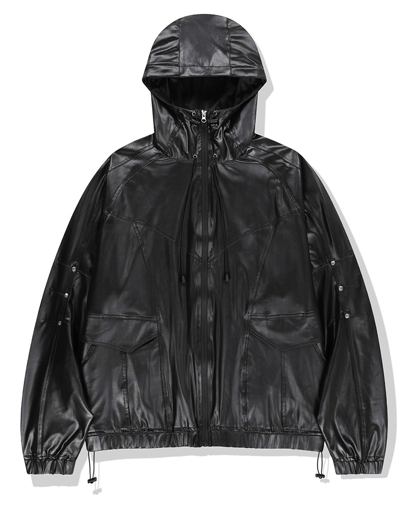Gloss Highneck Raglan Windbreaker - Black