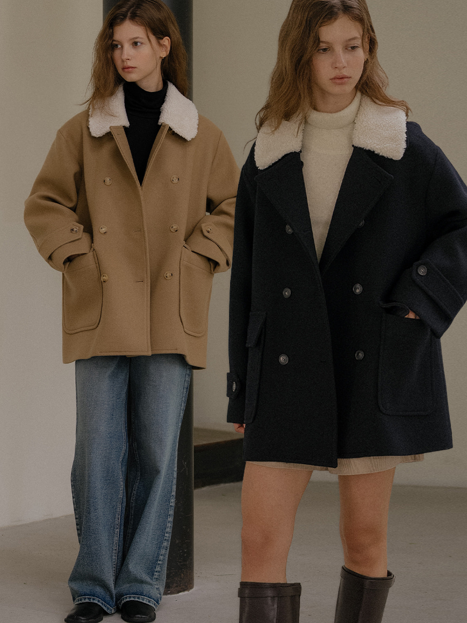 Detachable fur collar double coat [TIWT02CT01]_2color