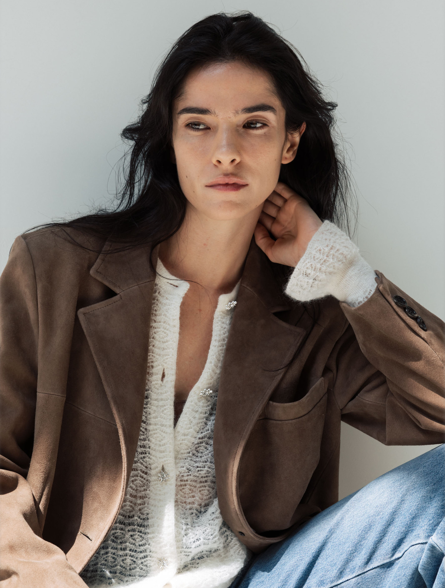 Goat Suede Tailored Jacket - Ash Brown | ファッション通販