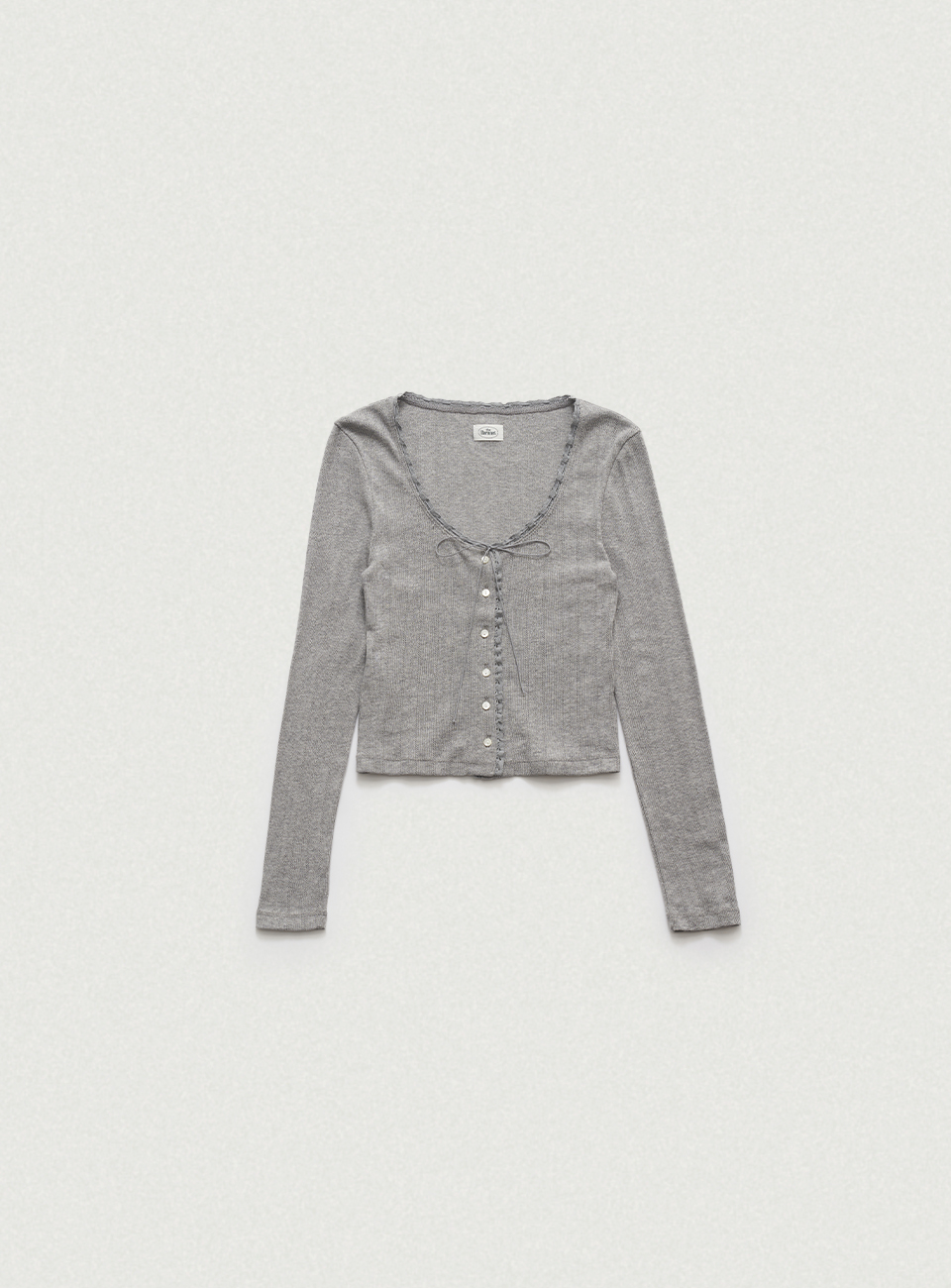 Ravioli Lace-Trim Button-Up Top_Grey