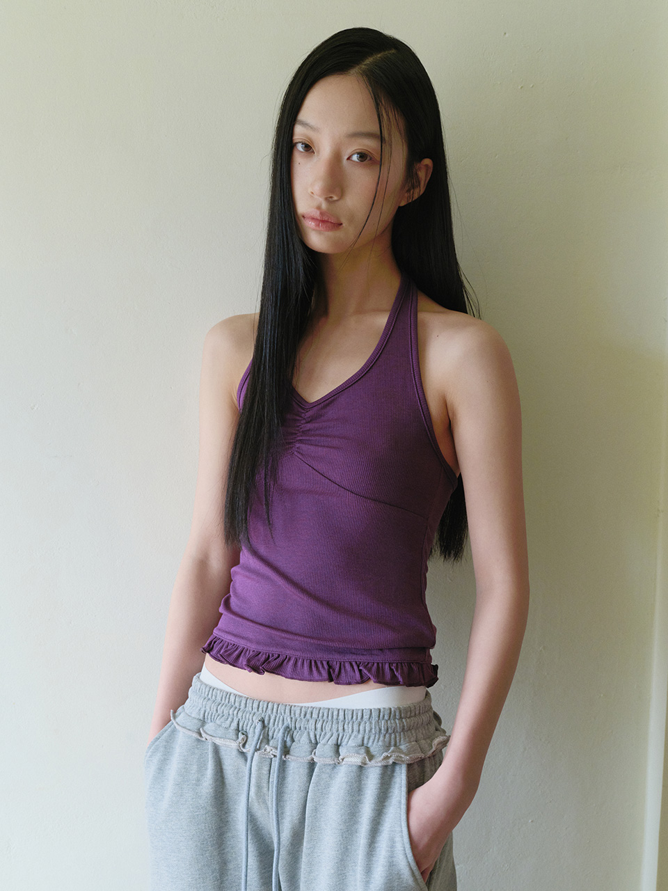 HALTER FRILL TOP PURPLE