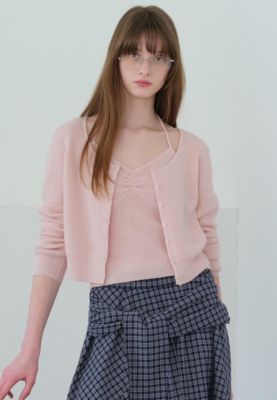 HALTER CARDIGAN SET PINK