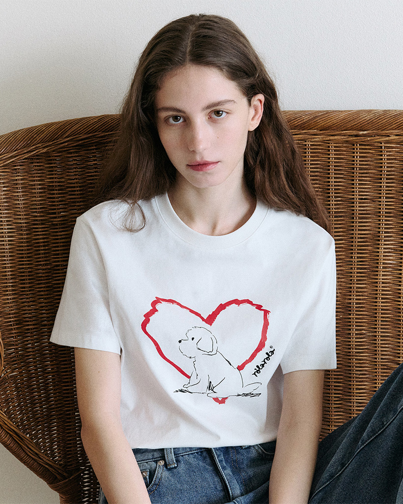 RONRON HEART LAUREL OVER FIT T SHIRT WHITE | ファッション