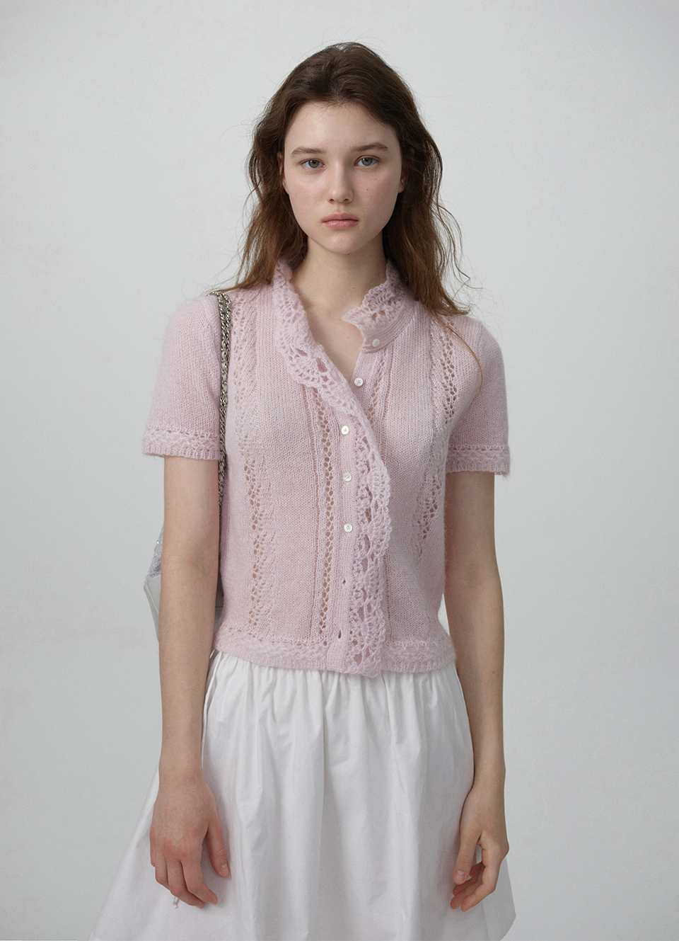 Hale Frill Mohair Half Cardigan_Lavender