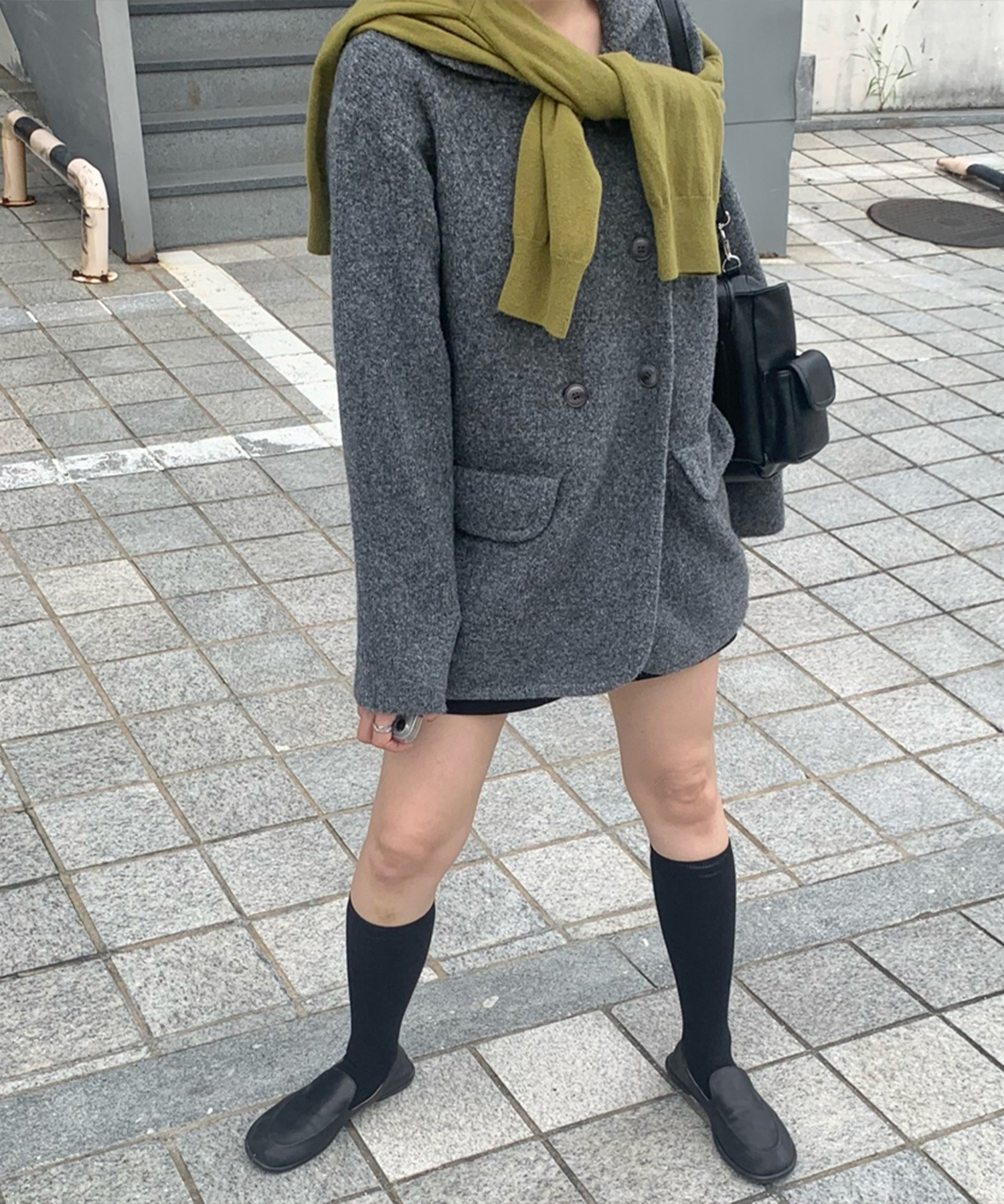 Half Robin Knit Wool Jacket-charcoal