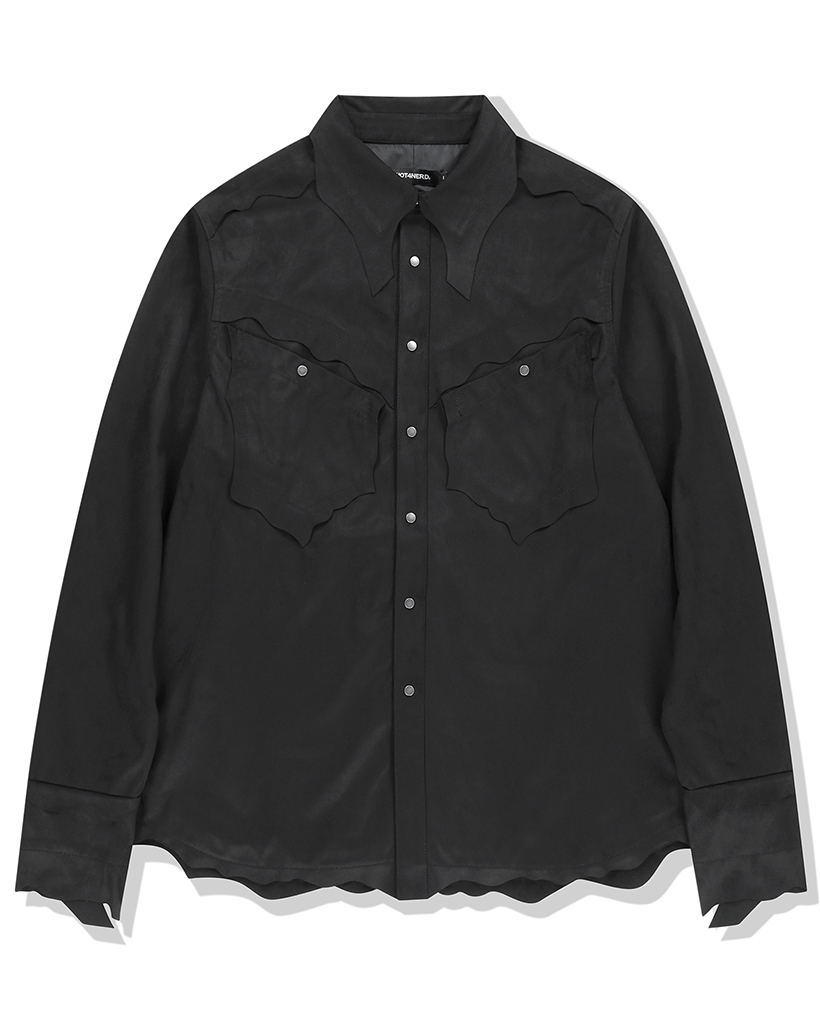 Hand Cut Suede Western Shirt - Black