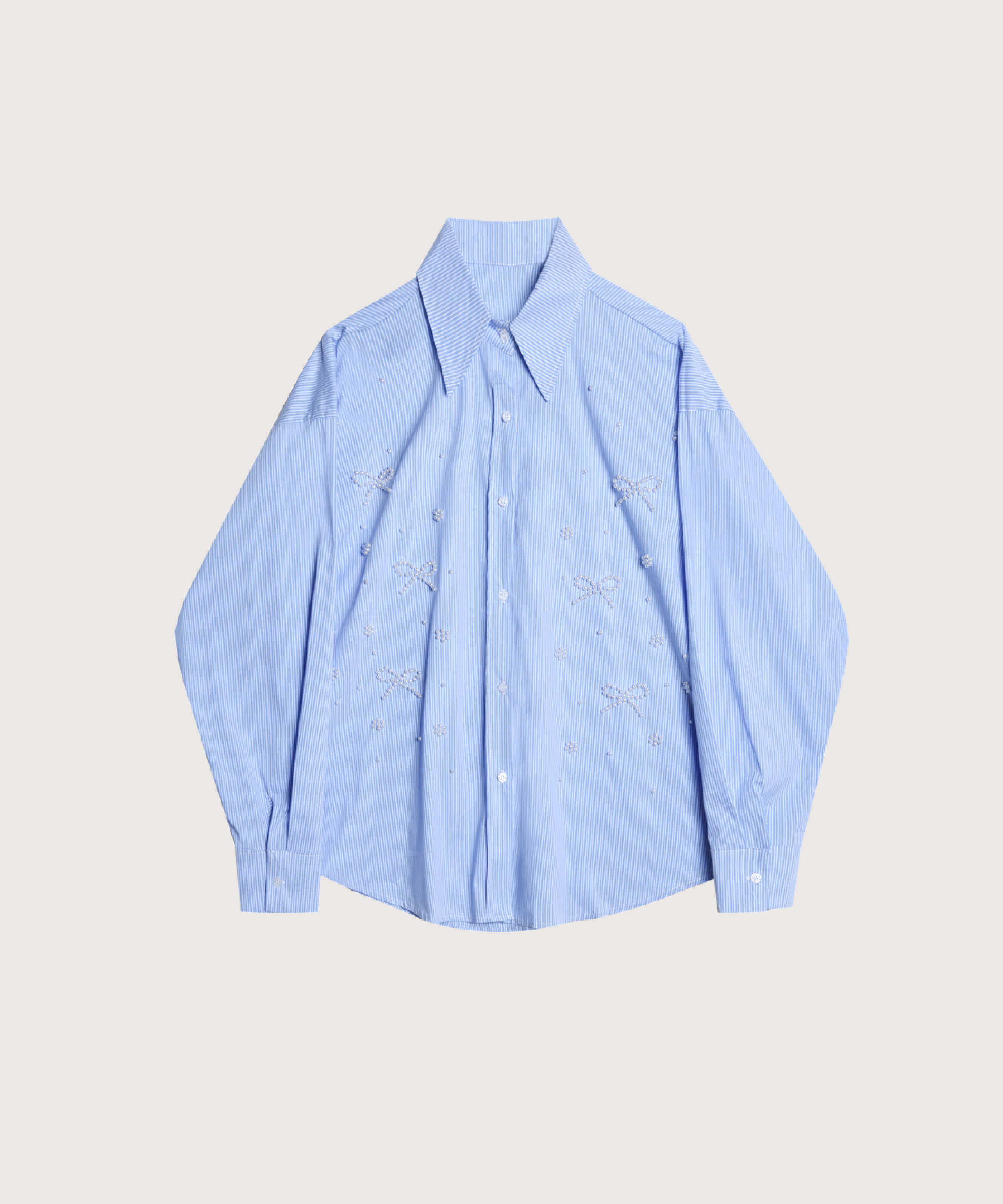 ハンドメイドパールデコストライプシャツ