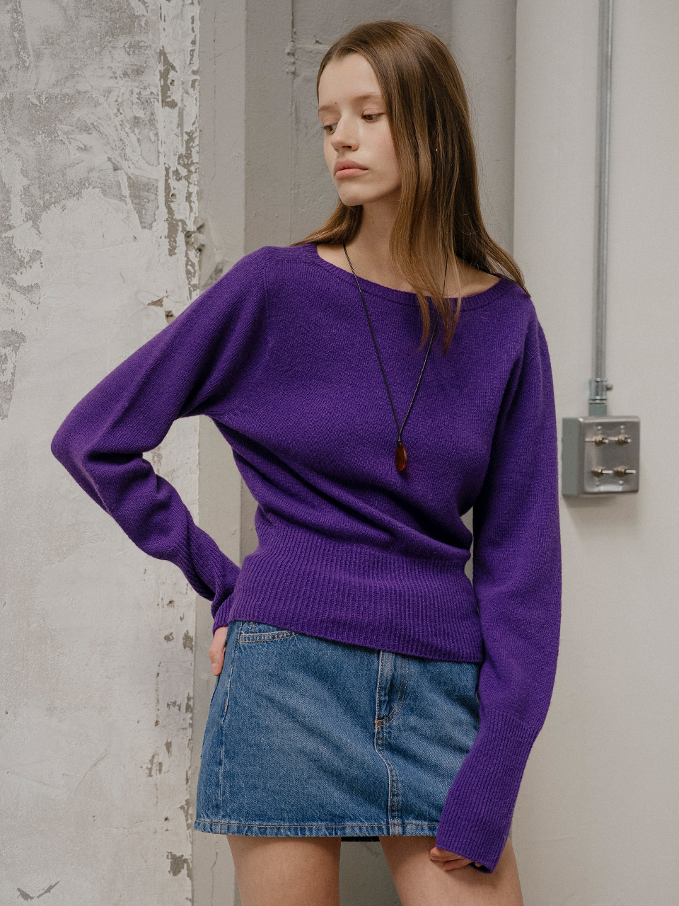 Shoulder line point knit [TISP06SW01]_Purple