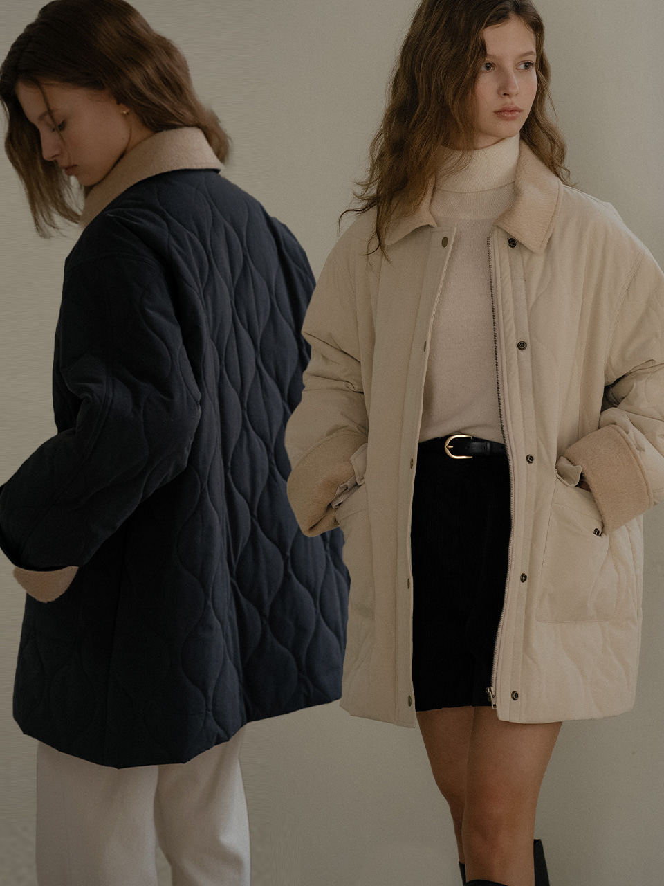 Collar wool blended quilting padding jumper [TIWT03JP01]_2color