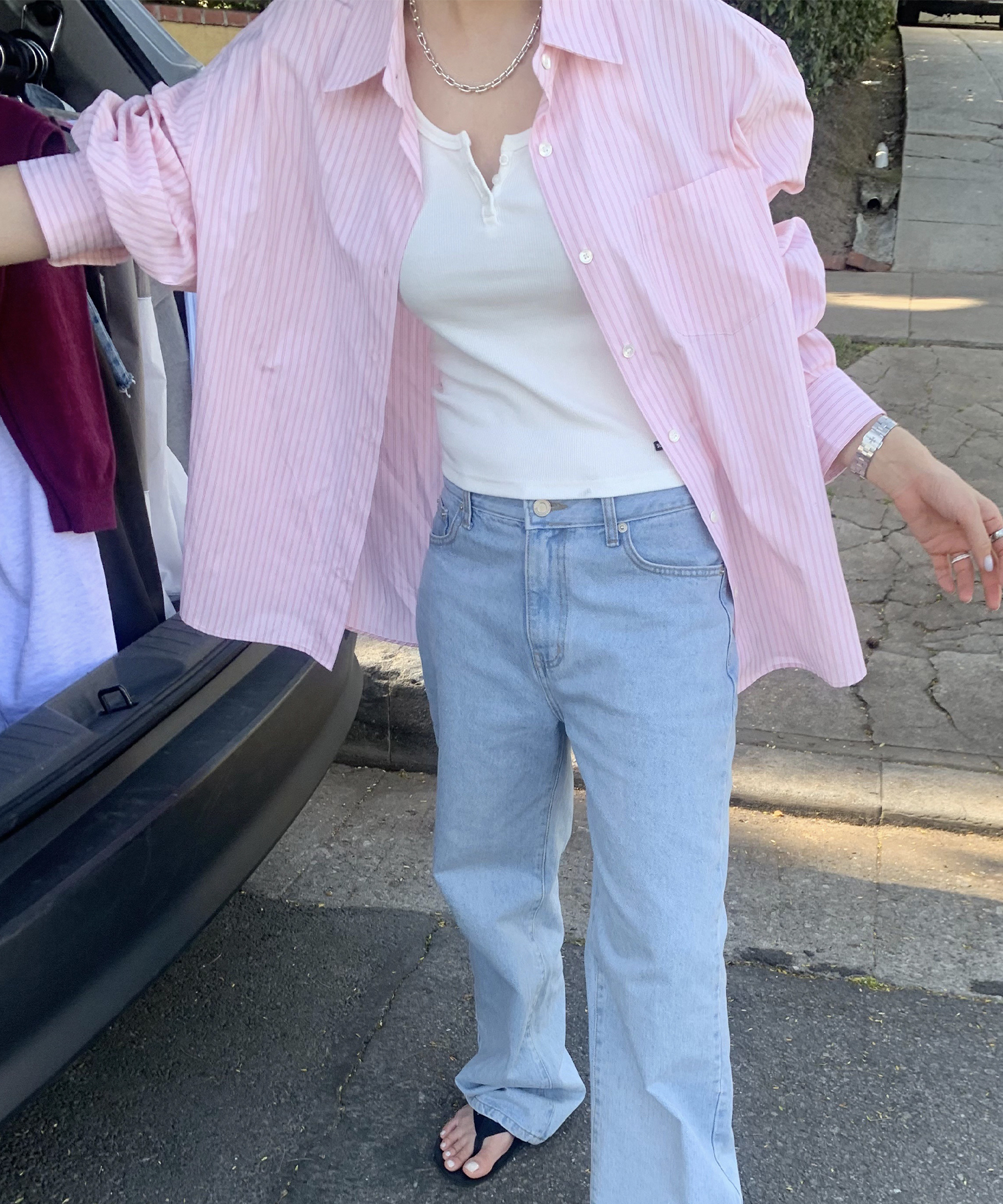 Hush Stripe Over-Fit Shirt - Light Pink