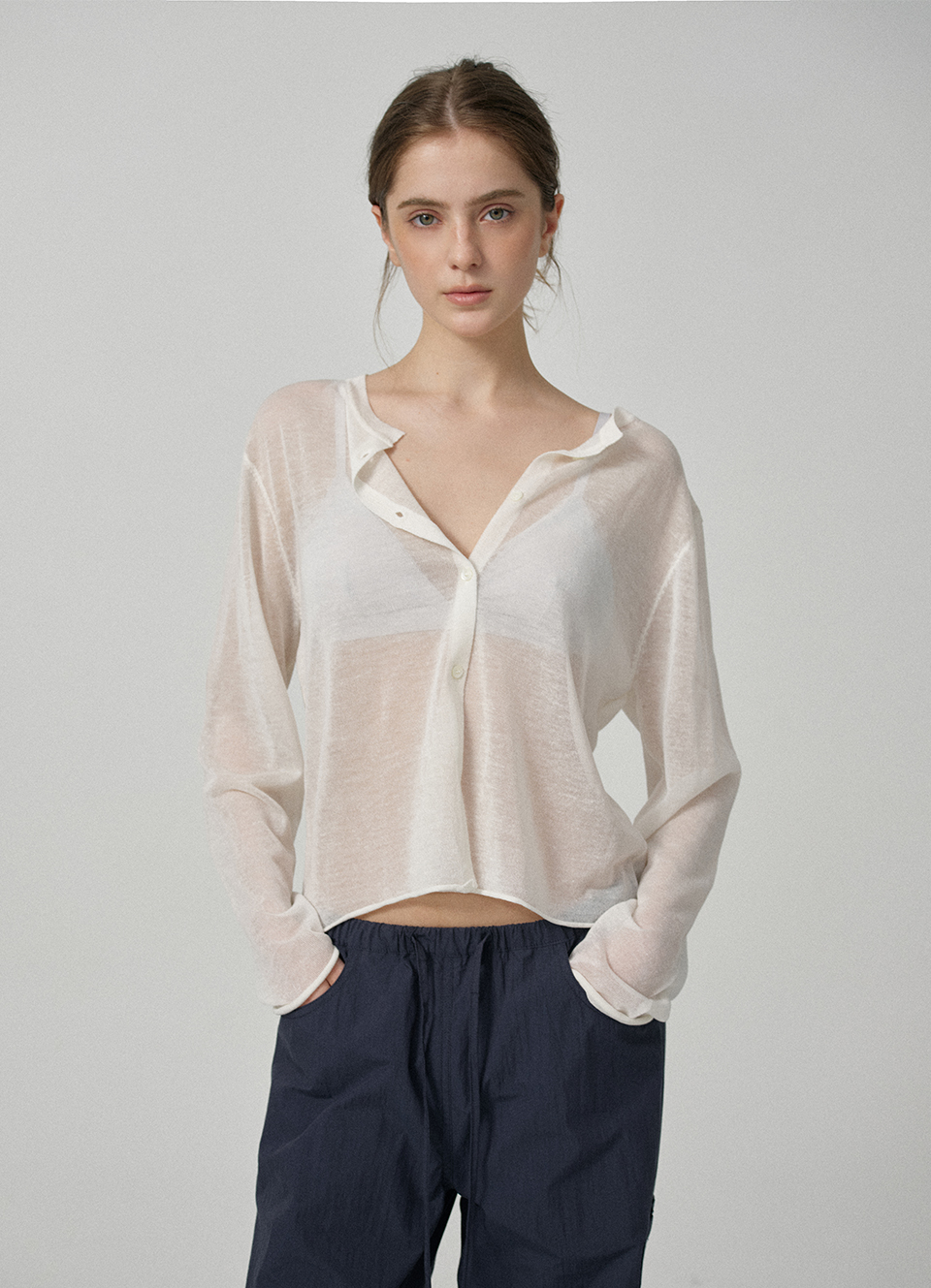 Hyled Linen Button Cardigan_Ivory