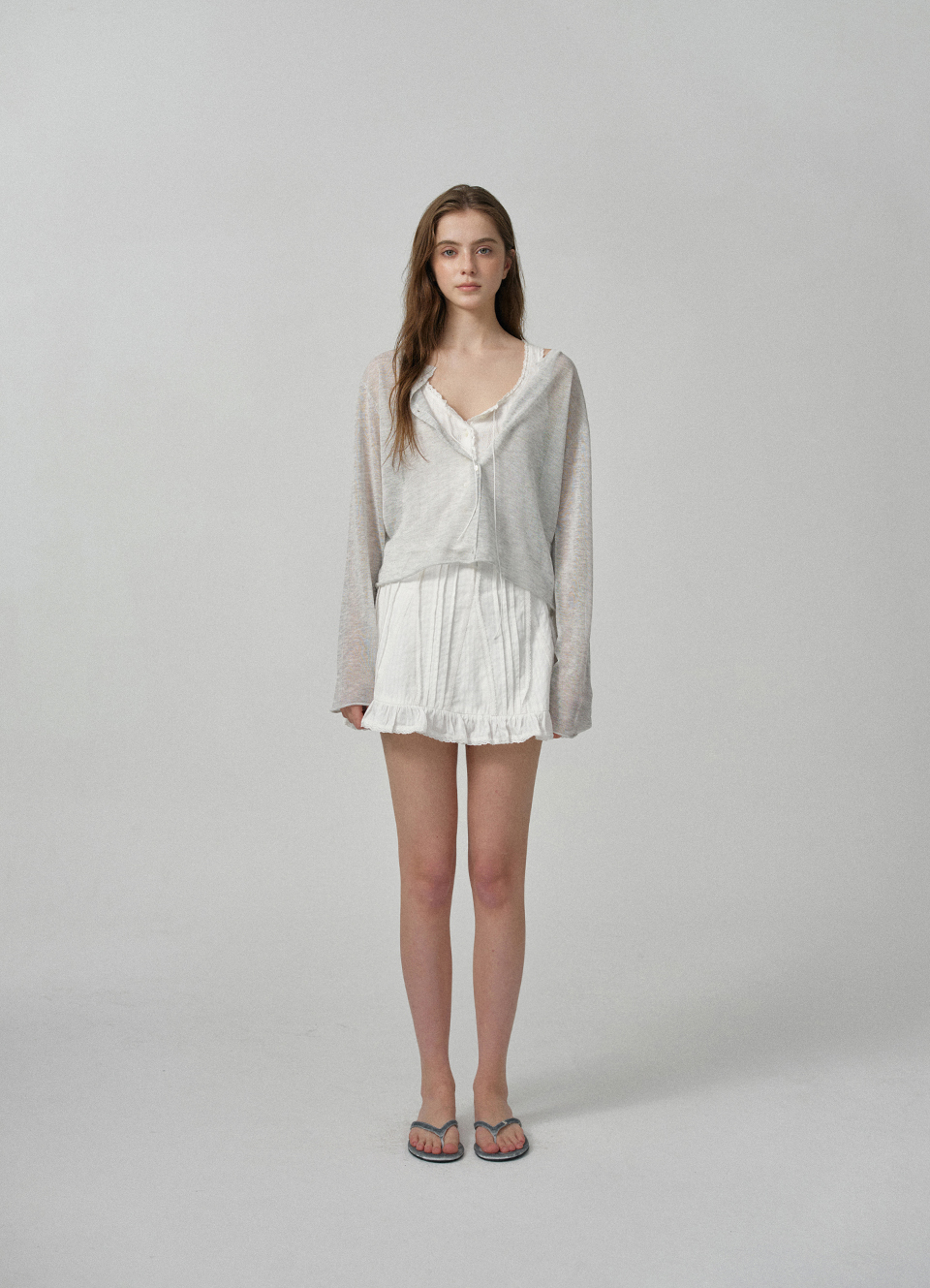 Hyled Linen Button Cardigan_Light Grey