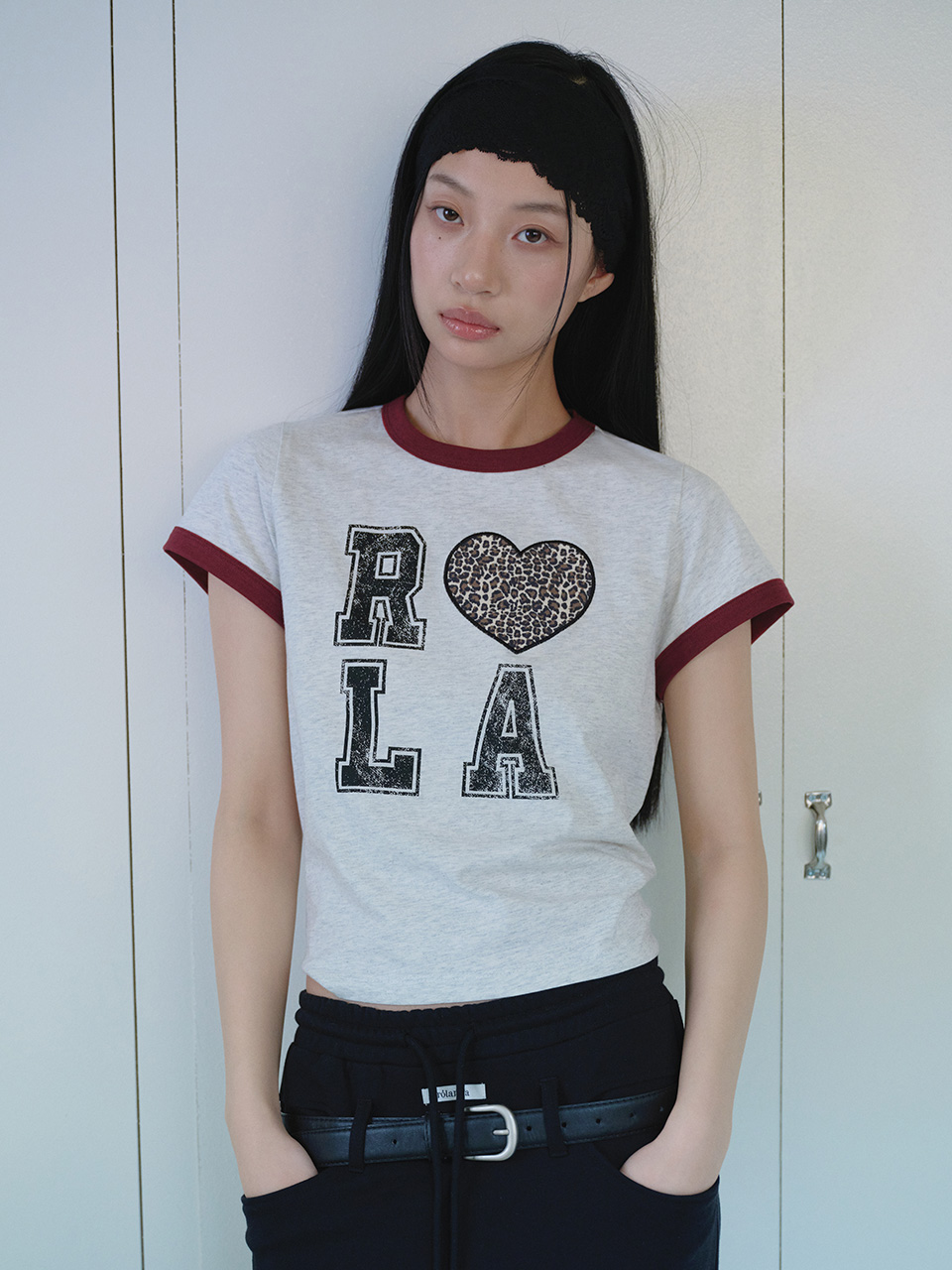 I LOVE ROLA PATCHWORK RINGER T-SHIRT M/GRAY