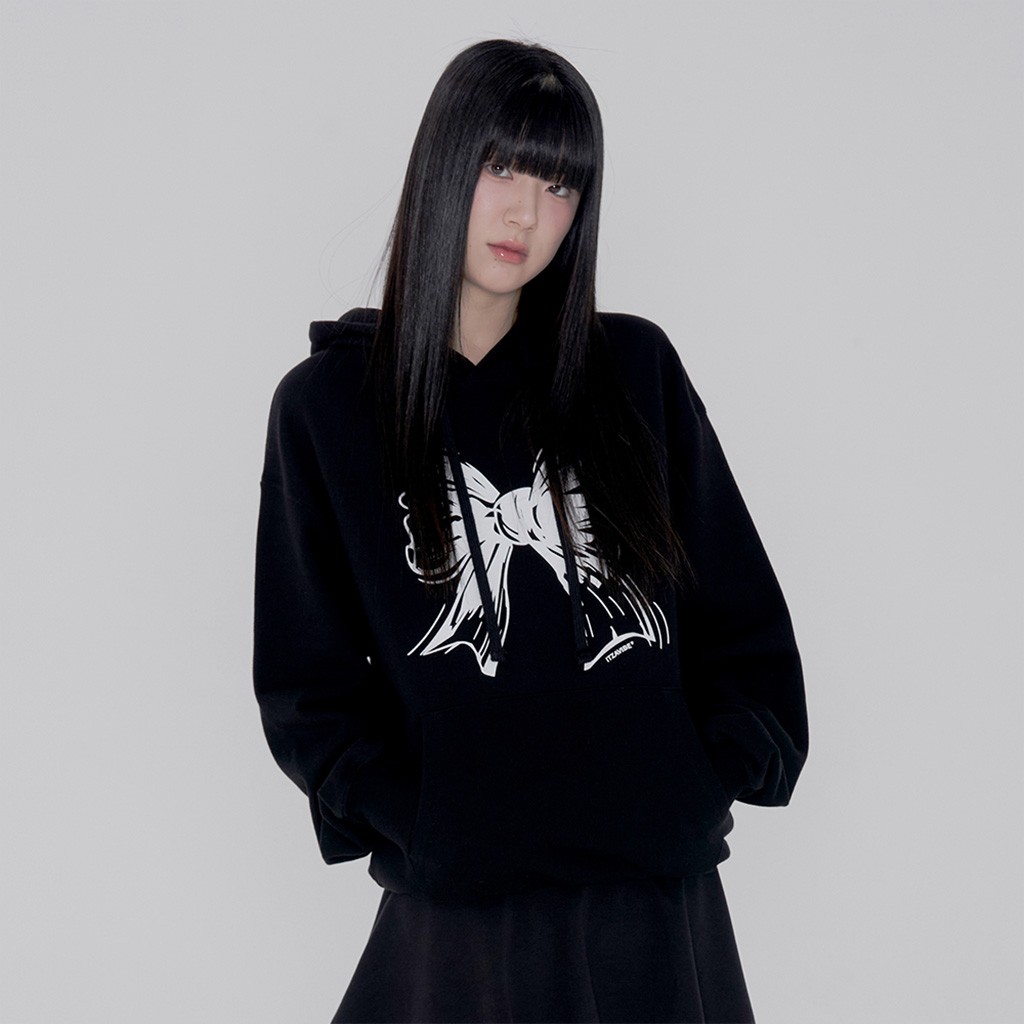 [Influencer pick] RIBBON LOGO HOODIE - BLACK