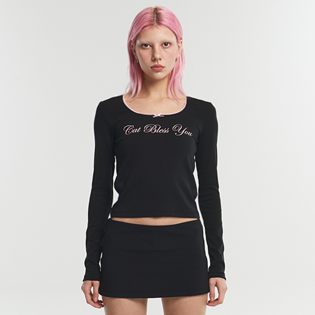 [Influencer pick] CAT BLESS RIBBON LONG SLEEVE - BLACK