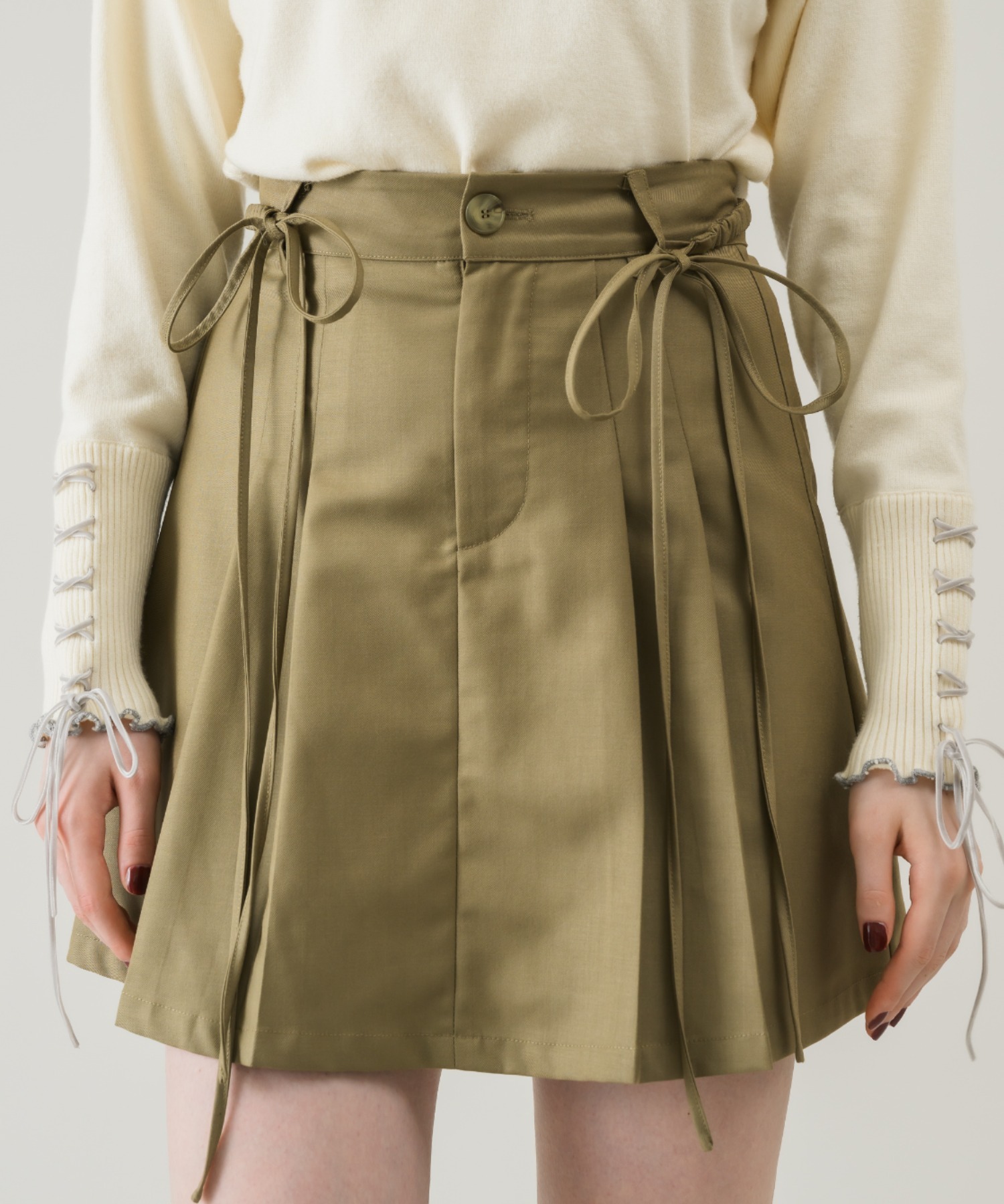 2連リボンベルトスカパン 2way ribbon belt mini skirt/ウエストリボンタックミニスカート