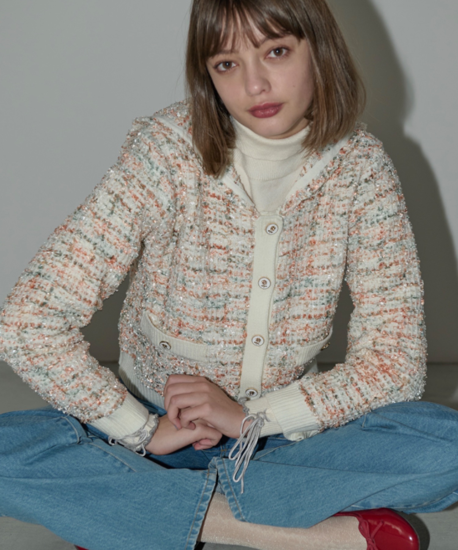 mix tweed sailor jacket / セーラーカラーツイードカーディガン