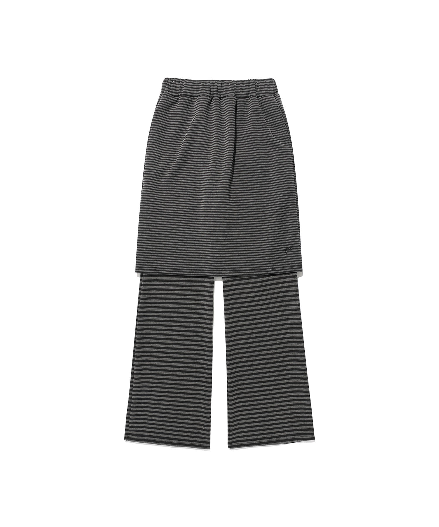 stripe midi layerd skirt pants_black