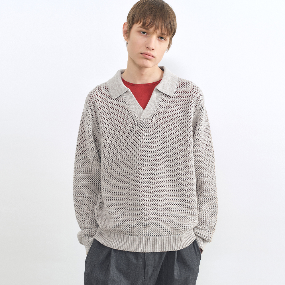 [Influencer pick] Color Mixed Collar Knit CREAM BEIGE