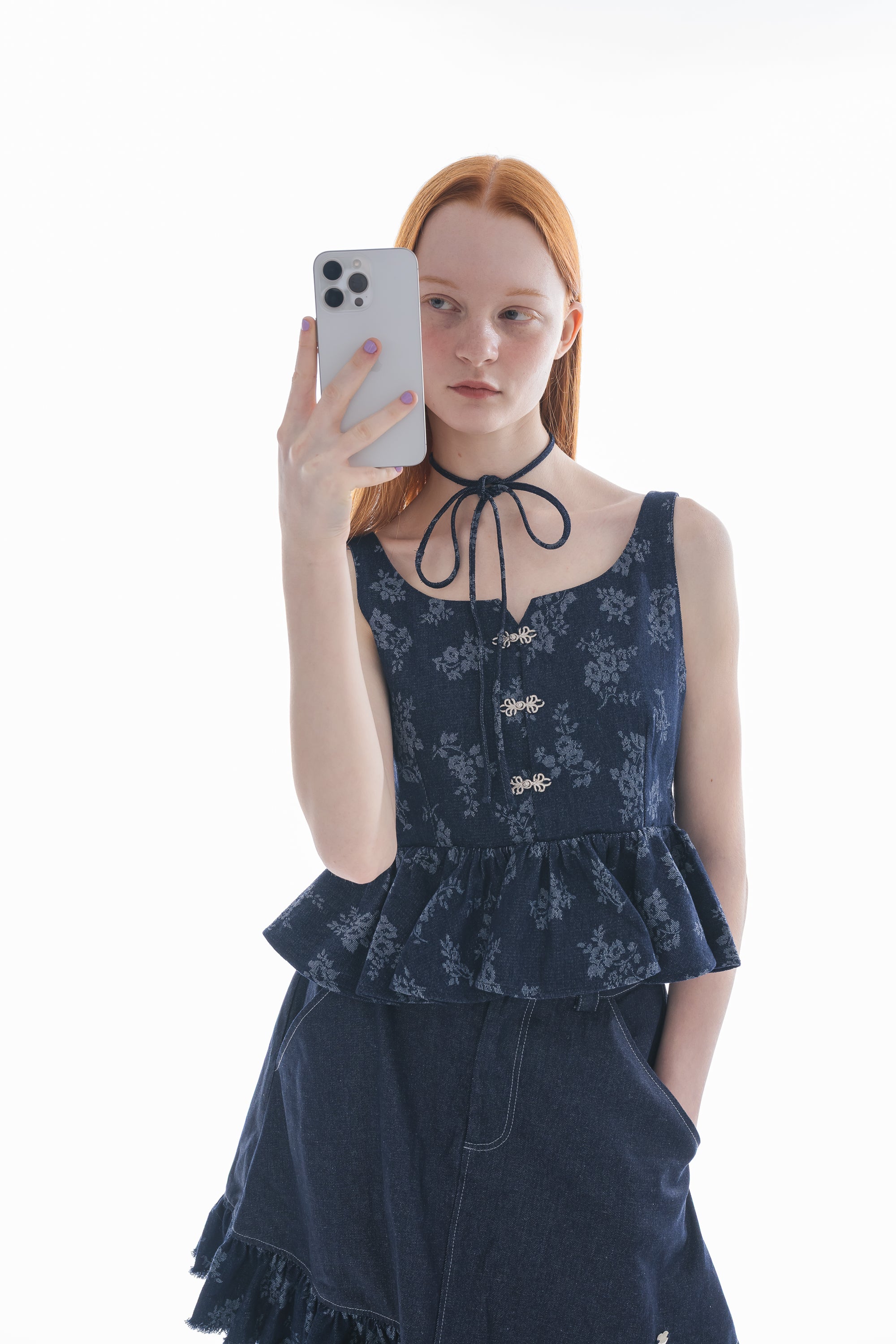 flower jacquard denim bustier | ファッション通販サイト NUGU