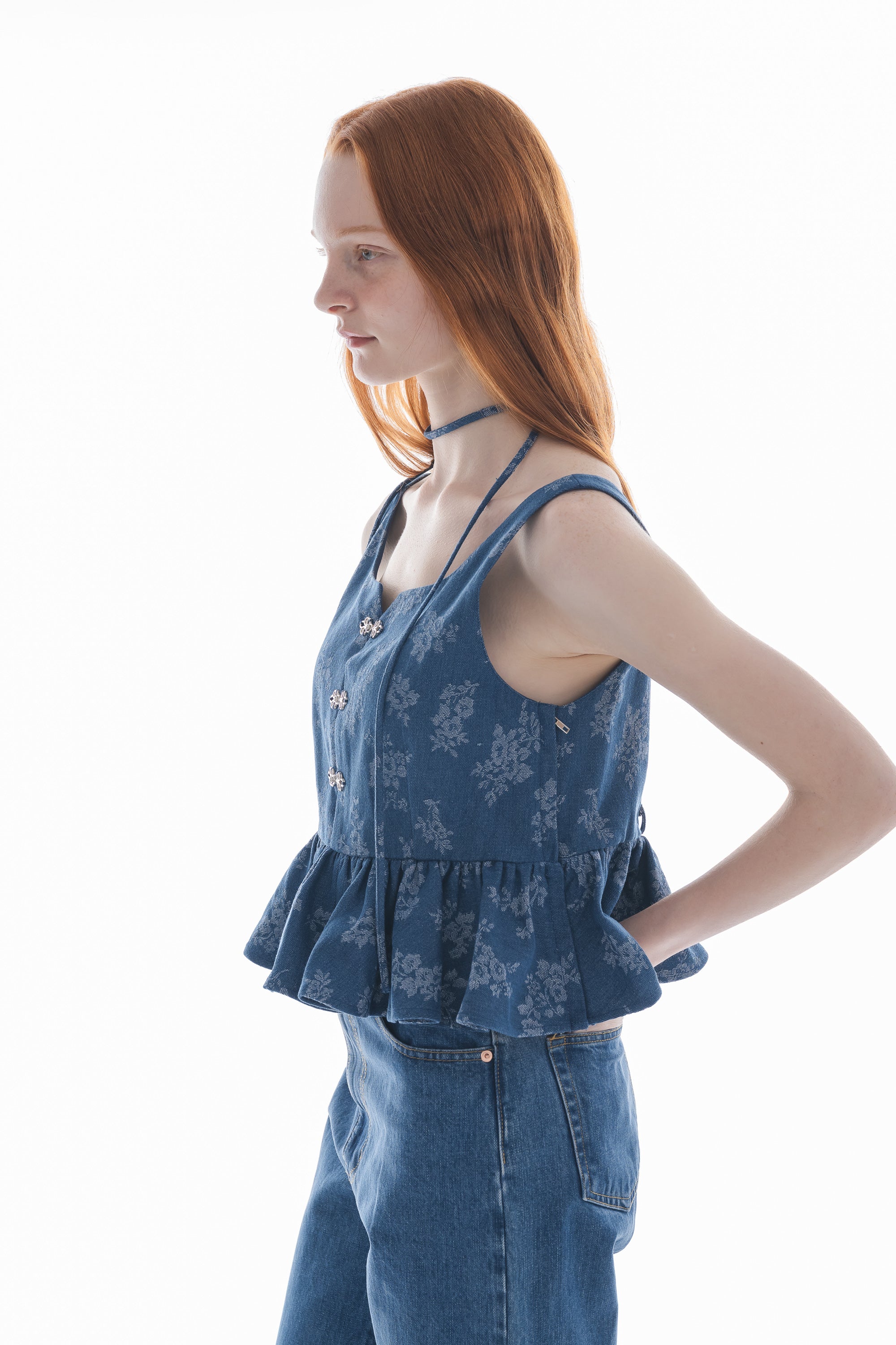 flower jacquard denim bustier | ファッション通販サイト NUGU