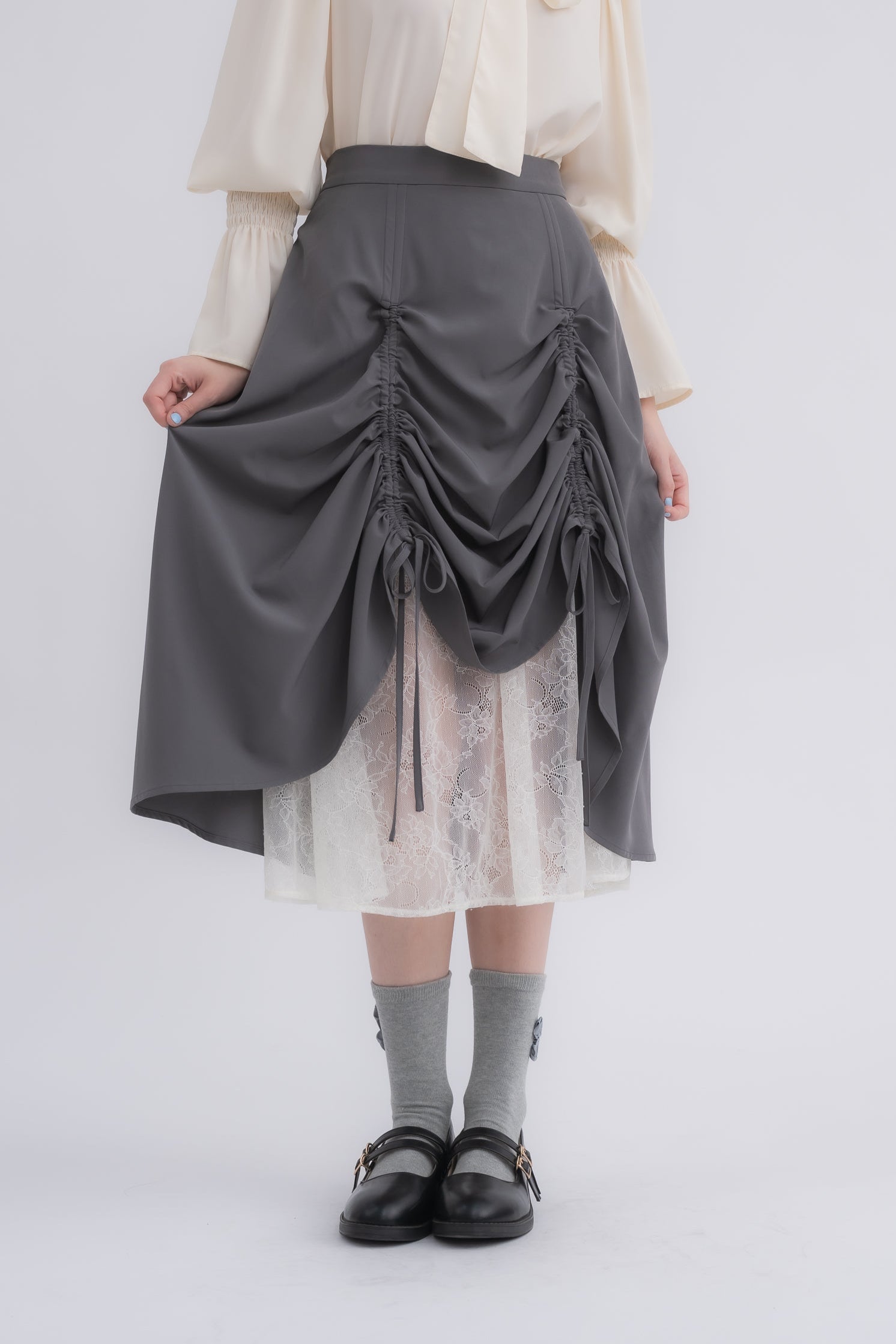 lace layered drawstring skirt