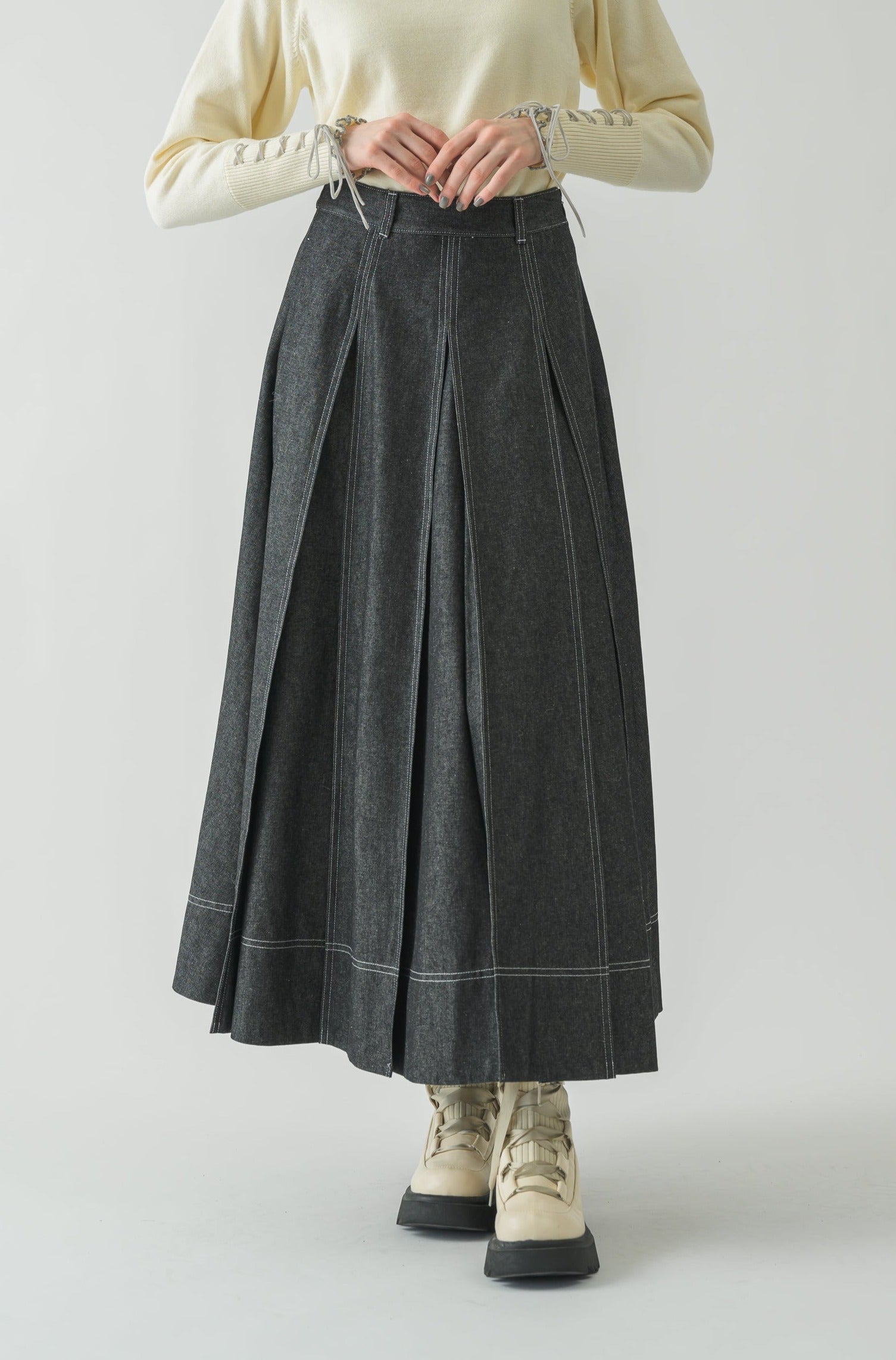 ハイウエストゴムミドル丈プリーツスカート | ファッション通販