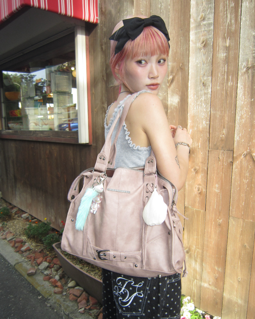 Fancy Club X haku] Belted Washing Leather Bag (Baby Pink