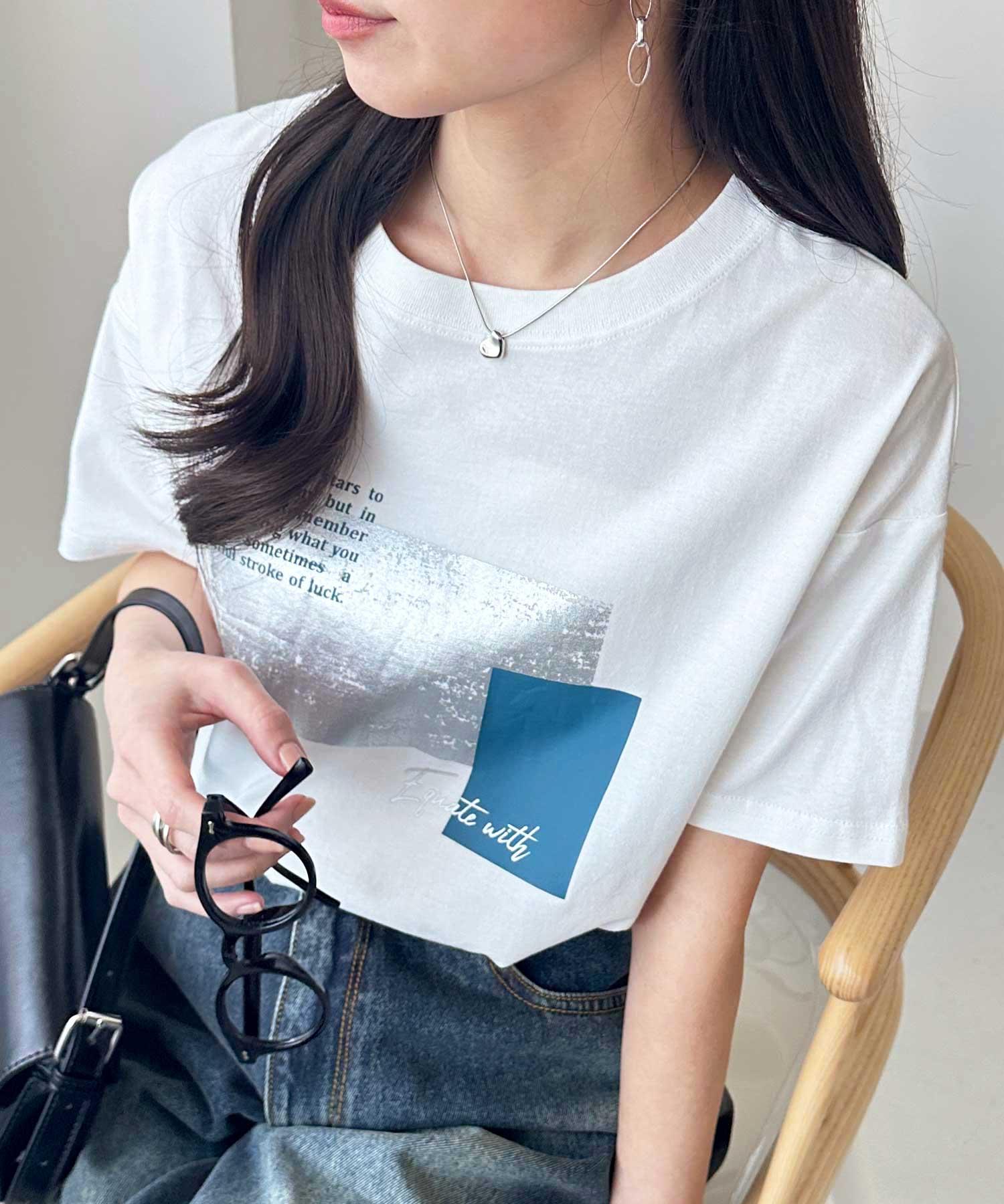 箔メタリック＆宇宙プリントオーバーサイズ半袖Tシャツ