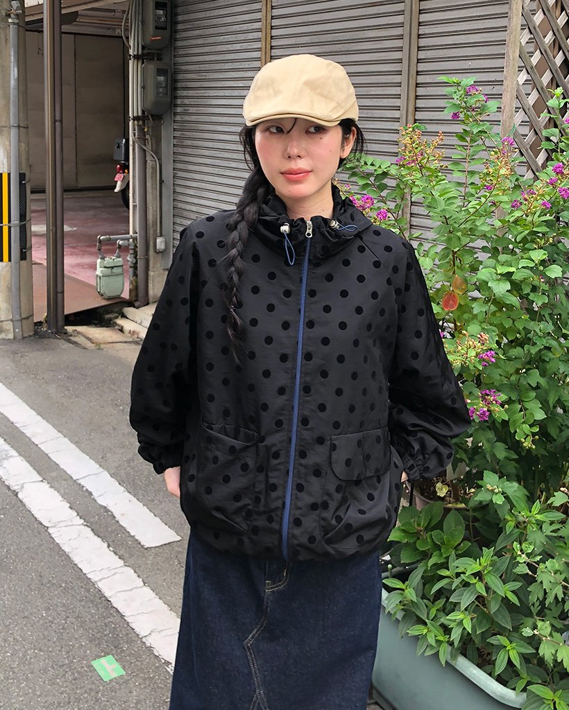 OHESHIO X sep19] dot frill hooded windbreaker jumper (black