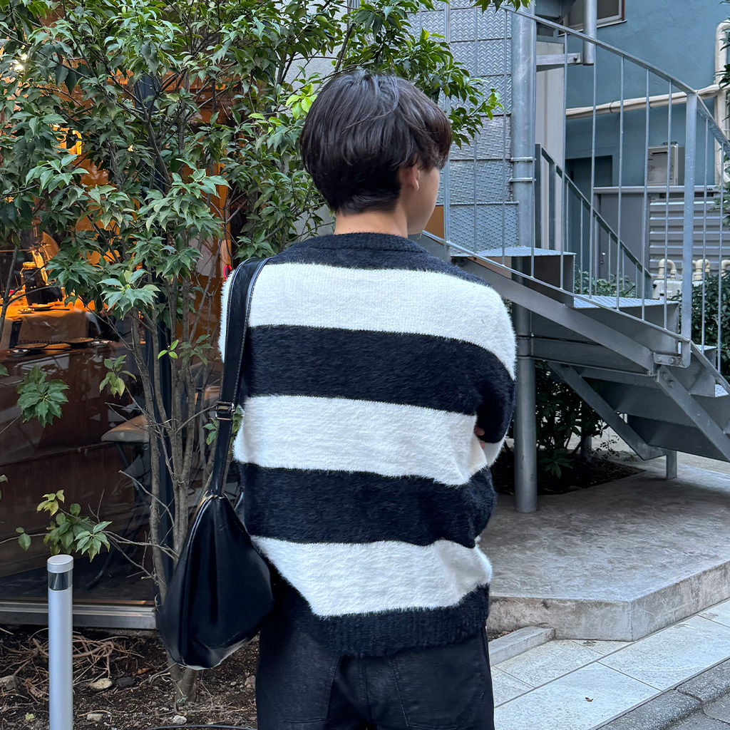 【RASHOMONG】Vネック ダメージ ボーダーニット / unisex ElegChic ニット セーター Vネックボーダーニット レディース
