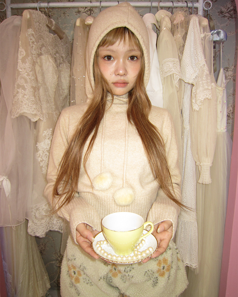 [2回再販](ORIGINAL) ポンポンフードニットパーカー