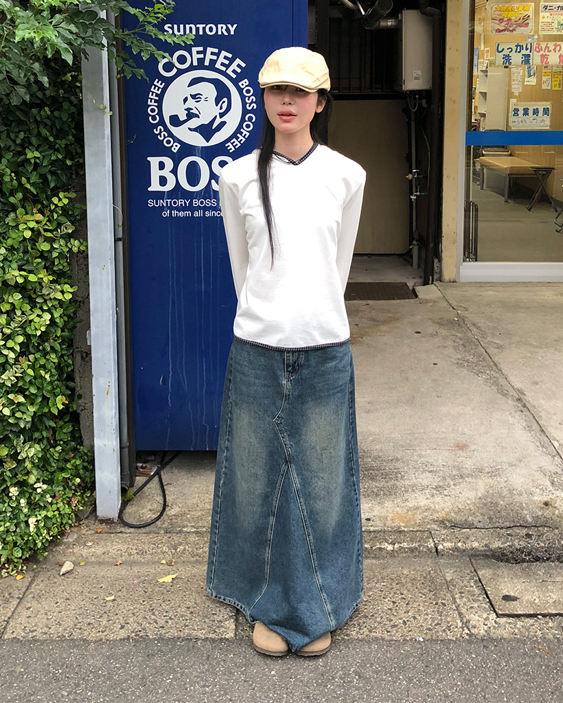 秋再入荷]マキシスリットデニムロングスカート | ファッション