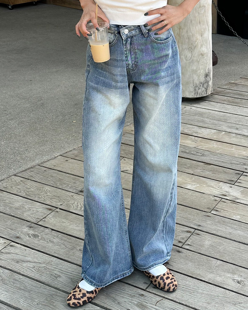 ワイドパンツ デニム ウォッシュ加工 アメリカン ユニセックス 210.jpg