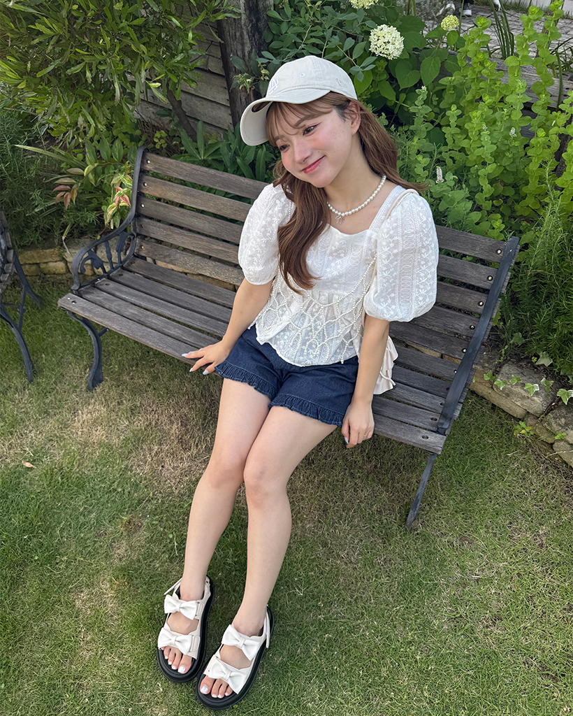 フリルヘムフレアショートデニムパンツ | ファッション通販サイト NUGU