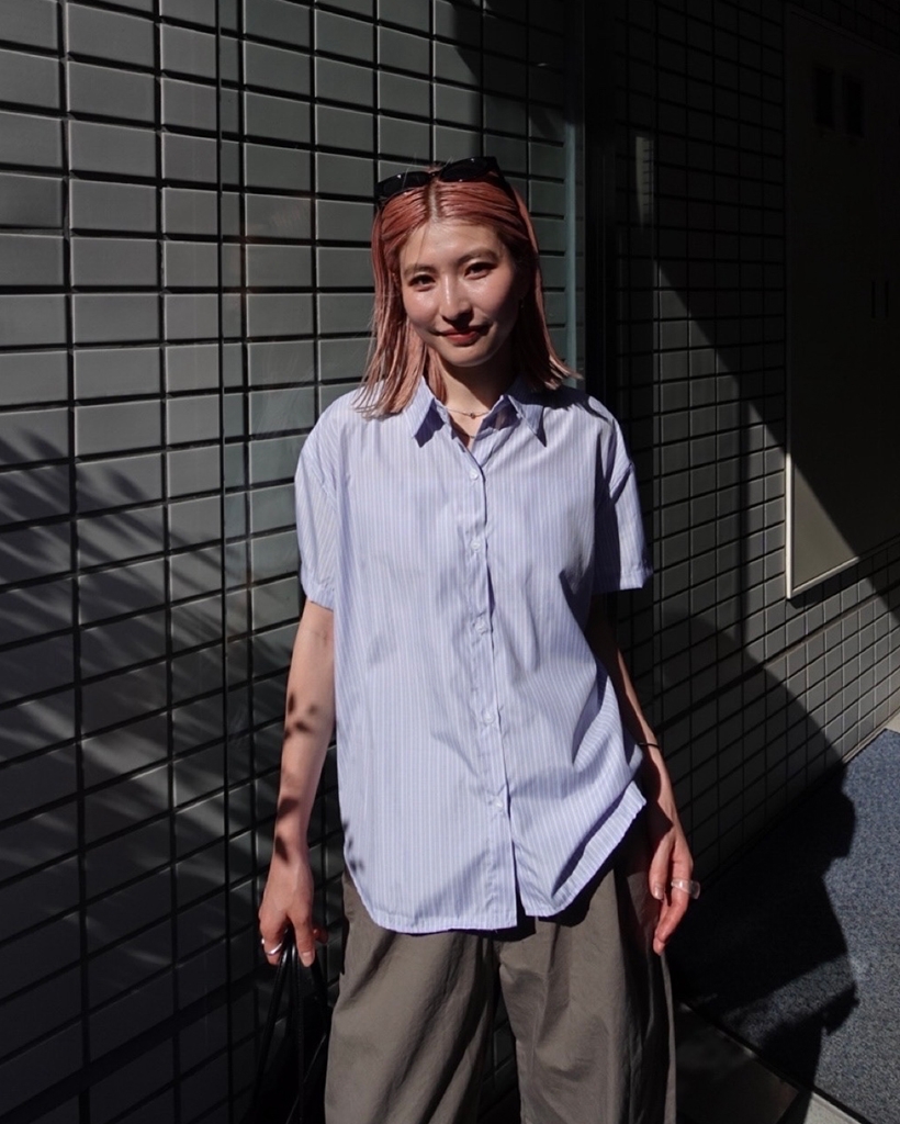 SUNDA'S BEST 青白ストライプ Tシャツ L wonderland＞ストライプ Tシャツ