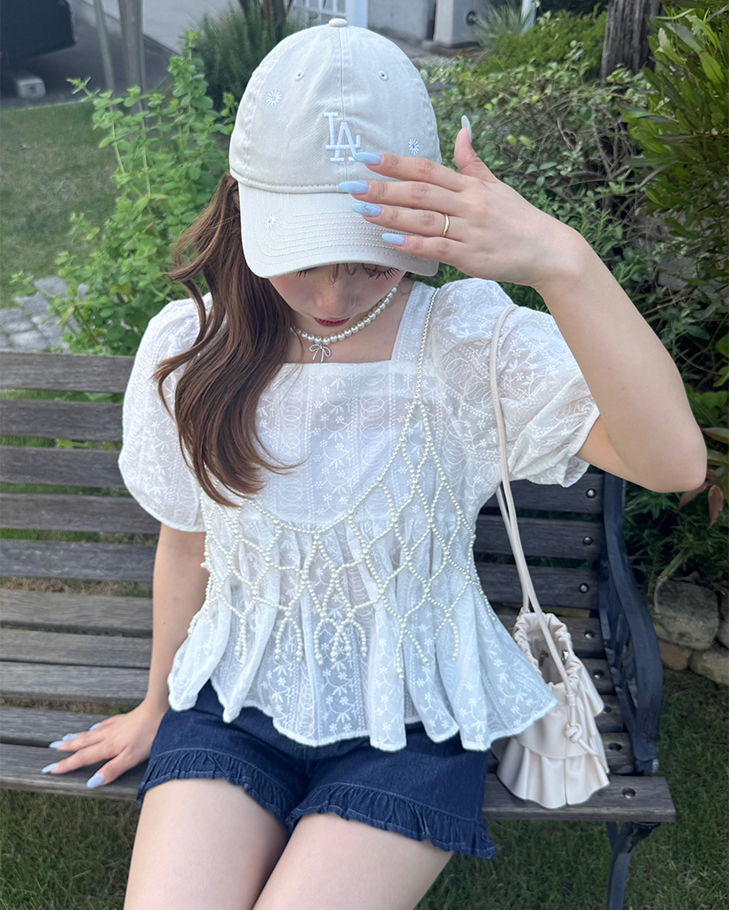 BALLSEY☆コットンカットワークレースパフスリーブブラウス☆36