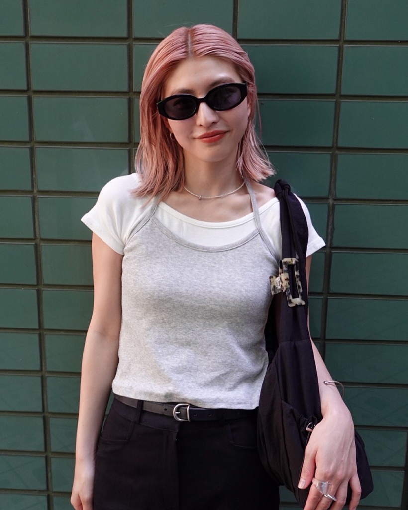 ホルターネックキャミレイヤードハーフTシャツ | ファッション