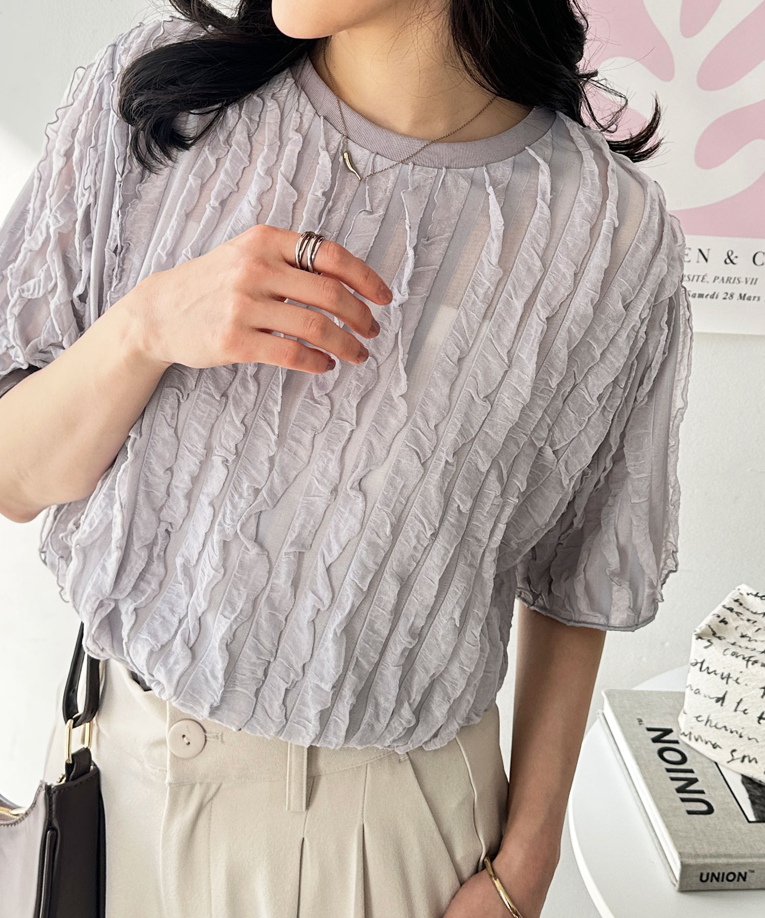 極美品☆プリーツプリーズ 変形 フリル トップス カットソー シアー シアーフリルタンクトップ | FREE'S MART（フリーズマート